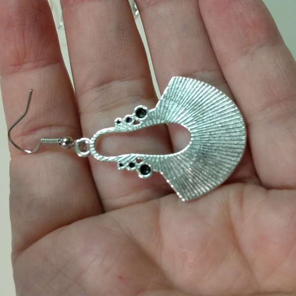 Hammered Dangle Earrings Silver-tone Fishhook 2" Drop Southwestern Boho - Picture 6 of 8